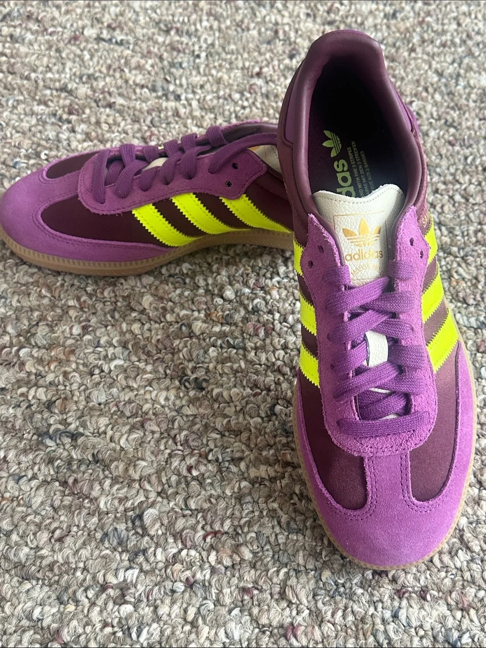 adidas samba Purple and Neon Yellow Suede Low-Top Sneakers